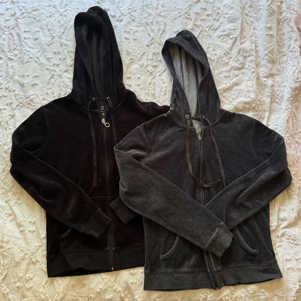 New York & Co. 2-Pack XS Gray and Black Gem Zipper Jackets Hooded